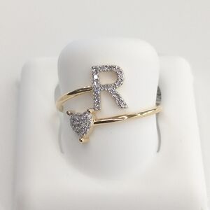 Real Diamond 10kt Yellow Gold Initial R Ring For Women